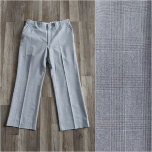 Vintage 70s Tan Brown Plaid Tweed Flat Front Trousers 36 Waist